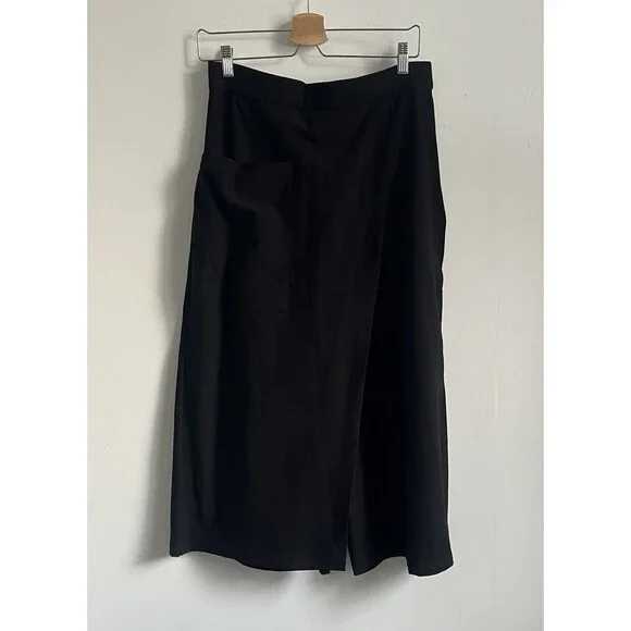 Eileen Fisher Cropped Faux Wrap Front Pants Black Sz M Classic Minimalist - Picture 1 of 7